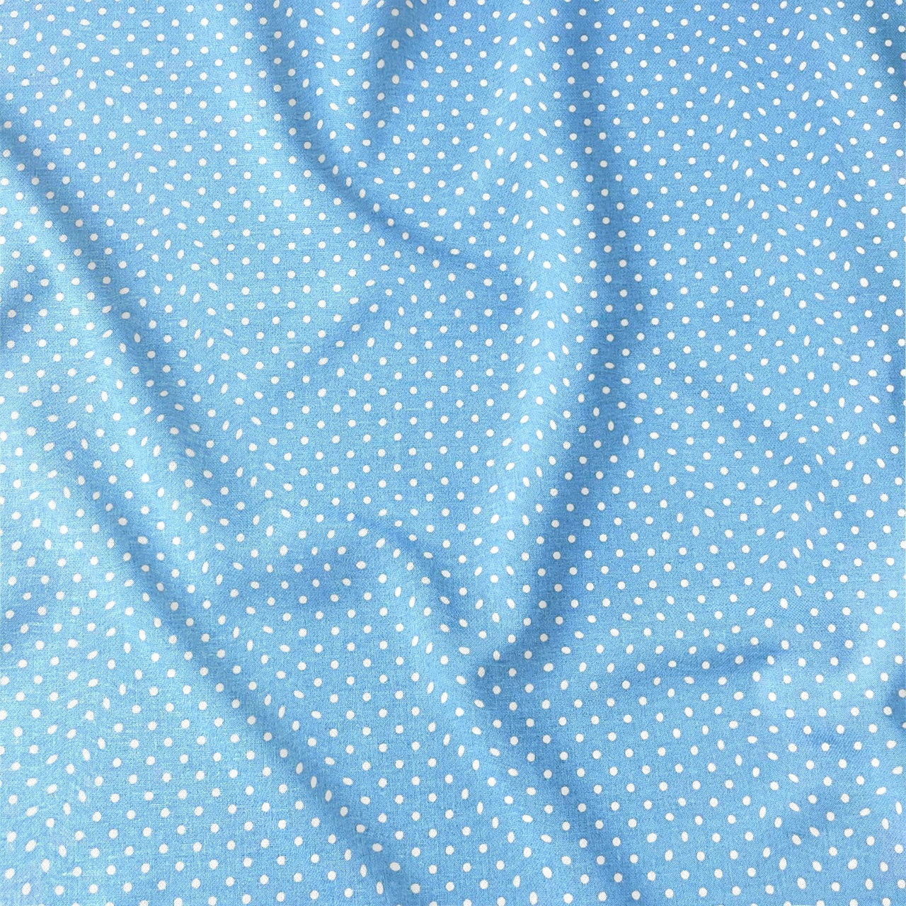 Cotton Fabric - White Dots on Light Blue 4 mm
