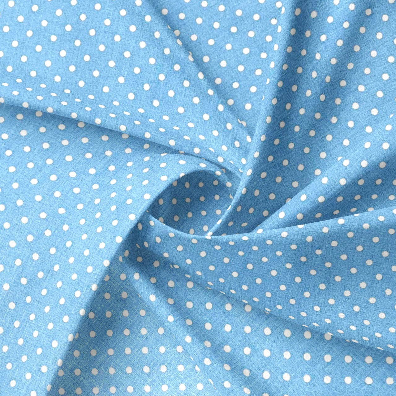 Cotton Fabric - White Dots on Light Blue 4 mm