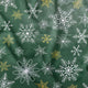 Cotton Fabric - White and gold snowflakes on green background