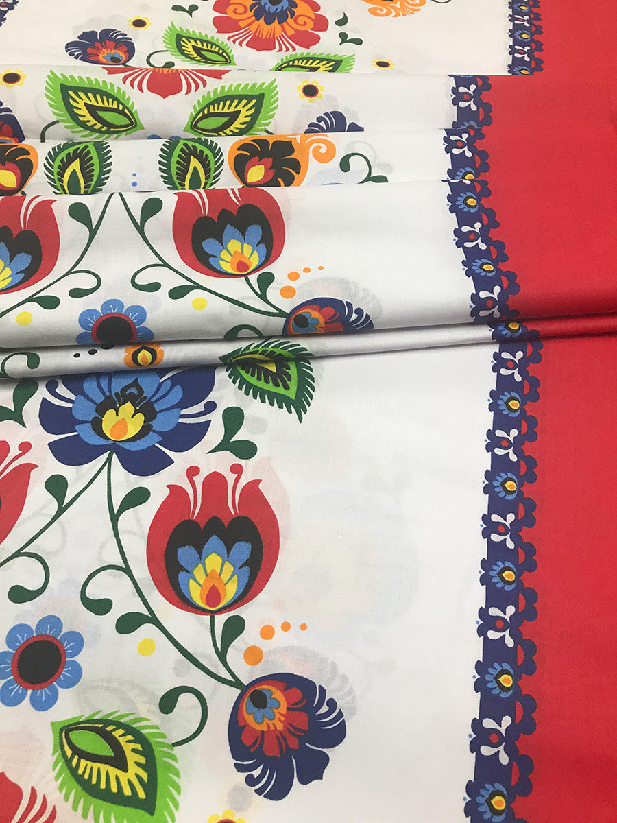 Cotton Fabric - Łowicz Folklore Stripes Red