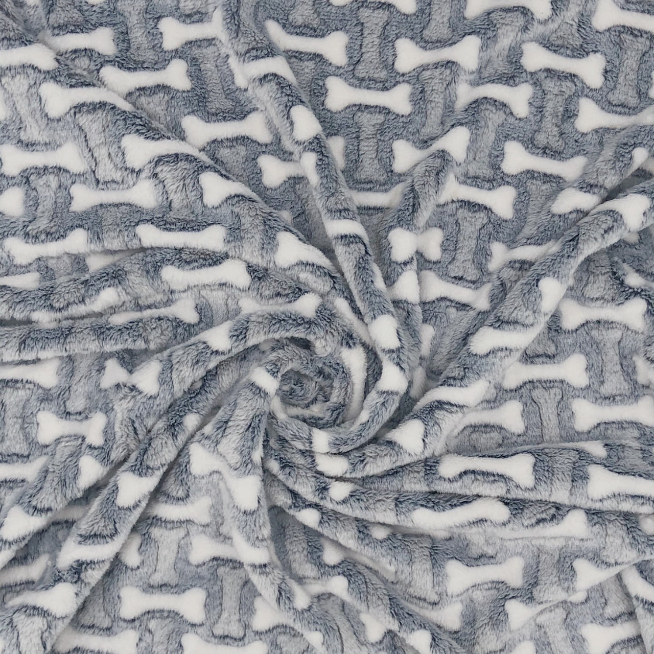 Knitted Fur Fabric - White Bones on Grey
